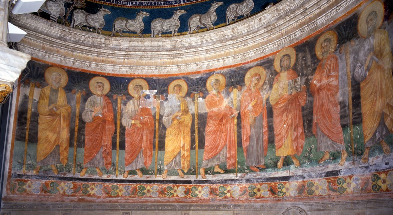 Jesus e Maria entre os Doze Apóstolos de Italian School