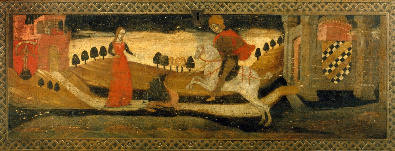 Cavaleiro a matar um dragão na presença de uma princesa. de Italian School