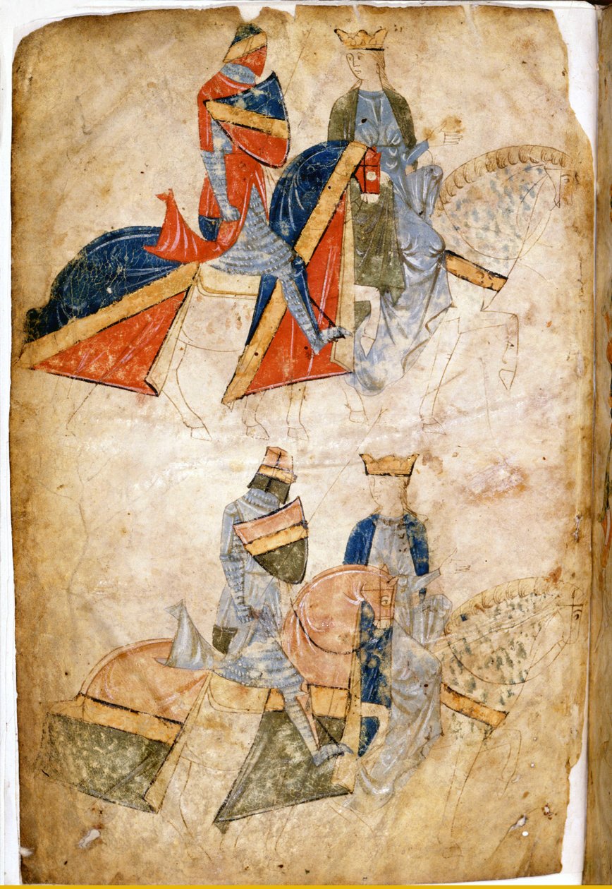 Lancelot du Lac com a Rainha Guinevere. Manuscrito por Rusticano da Pisa. do século XIII. Veneza Biblioteca Marciana de Italian School