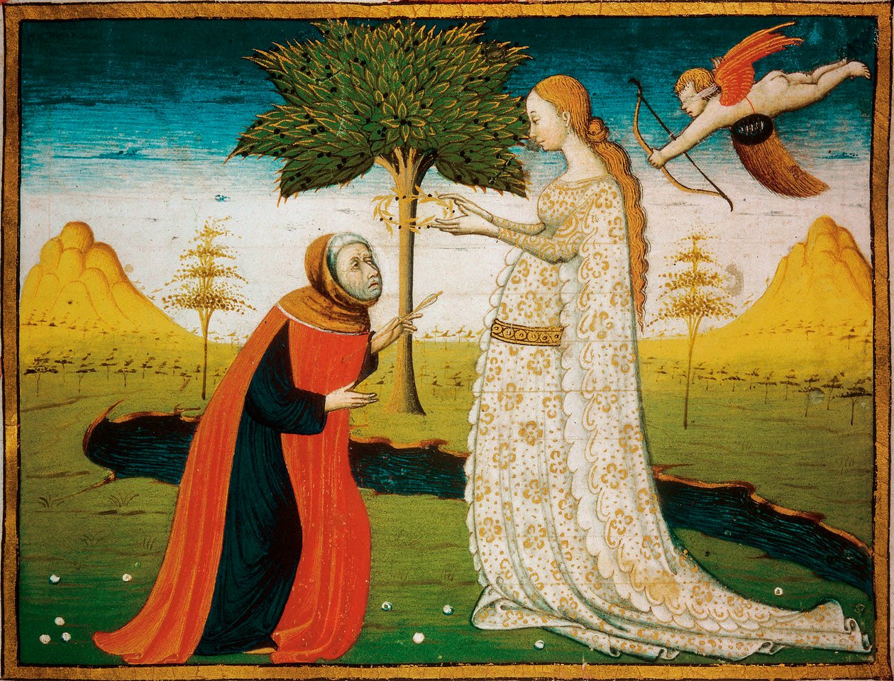 Laura (Laure) de Noves (1308-1348) coroando o poeta Francesco Petrarca (Petrarque). de Italian School