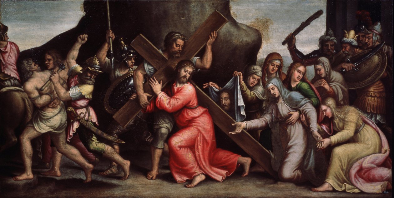 "Cristo carregando a Cruz", pintura da escola italiana. 1550-1600 Maneirismo. Galeria Regional de Arte Deineka, Kursk Rússia de Italian School