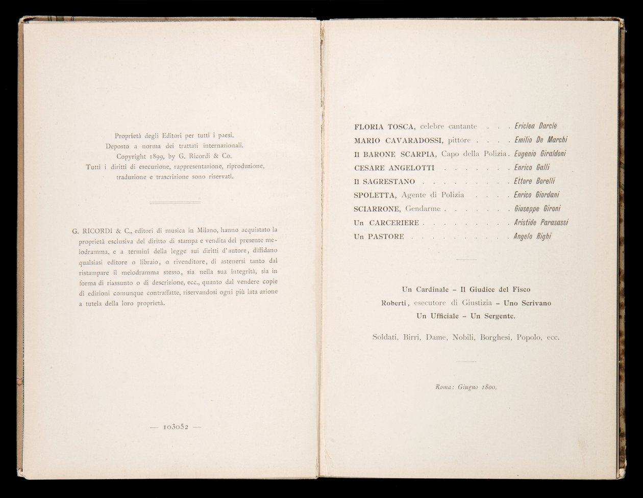 Libretto de Tosca por Giacomo Puccini, Edição Ricordi, Itália de Italian School