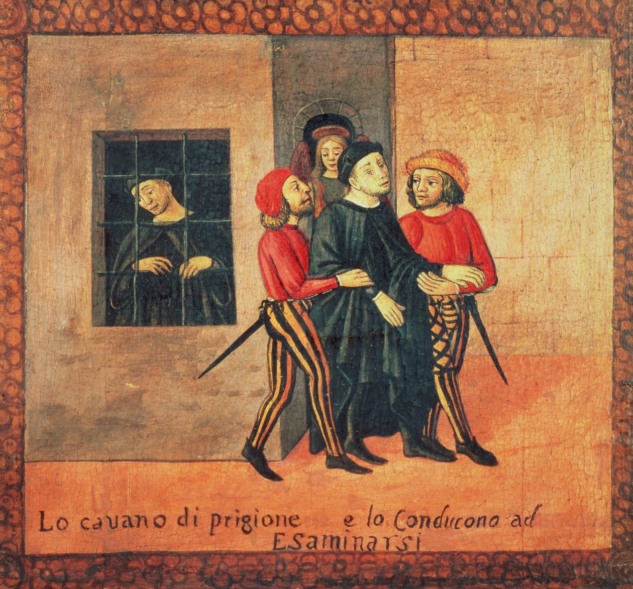 Vida de Antonio di Guiseppe Rinaldeschi - Tirado da Prisão para ser Julgado, Escola Florentina (óleo no painel) (detalhe) de Italian School