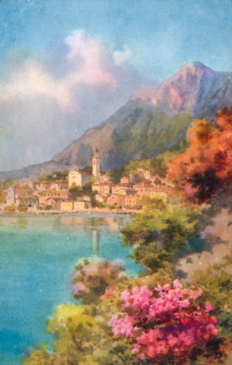Limone, Lago de Garda, Itália (litografia a cores) de Italian School
