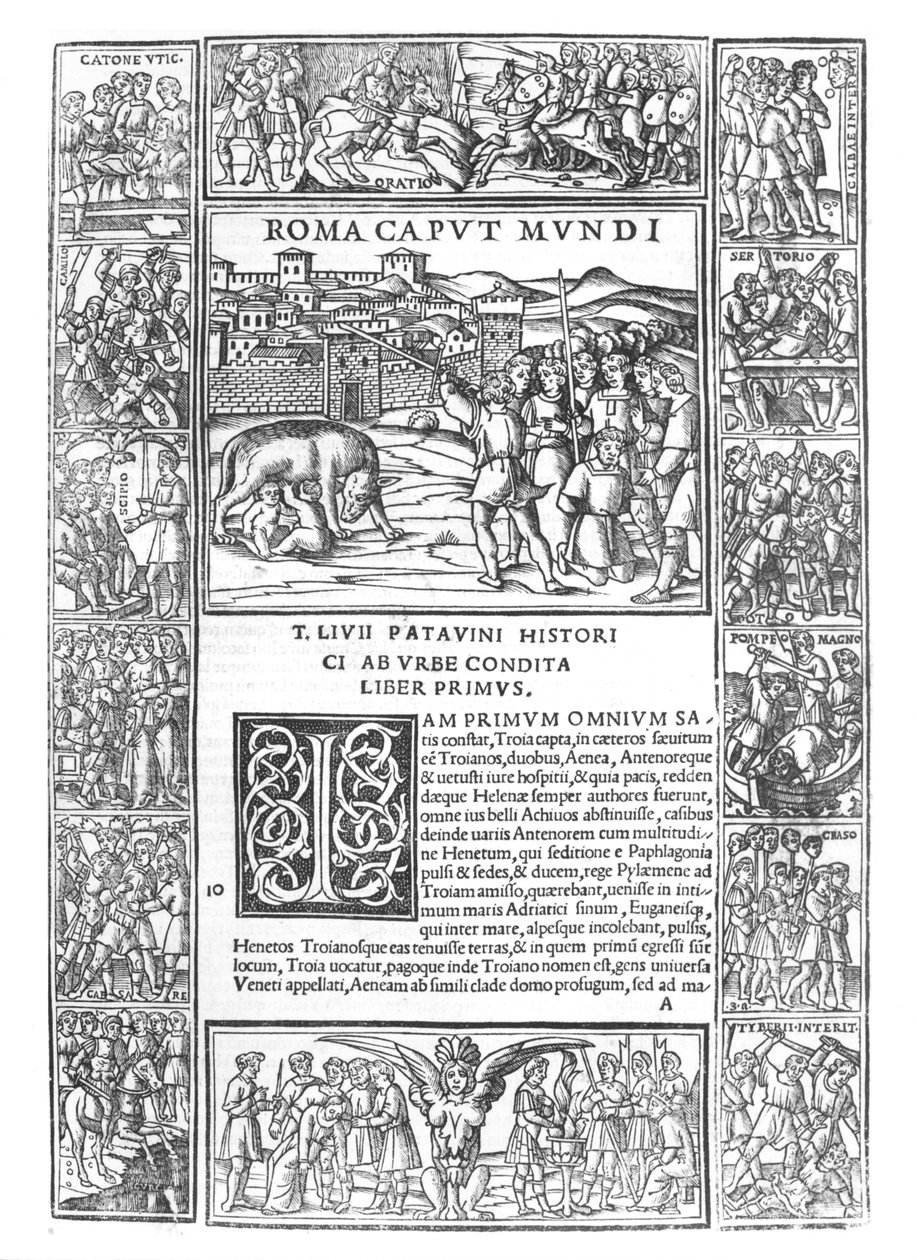 Livys História de Roma, fol. 1 Roma Caput Mundi, edição publicada em Veneza, 1520 de Italian School