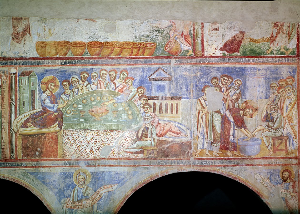 LTO: A Última Ceia e Cristo lavando os pés dos discípulos, da nave central, Escola de Monte Cassino de Italian School