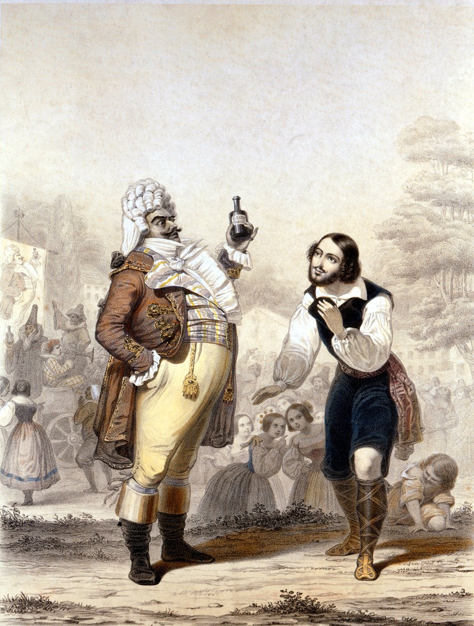 Luigi Lablache e Mario di Candia em uma cena da ópera O Elixir do Amor de Italian School