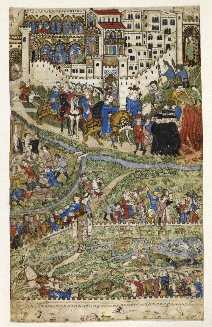 MS Add.27695 fol.6v A destruição dos Templários e a morte do rei Filipe IV (1268-1314) da França, ilustração do 