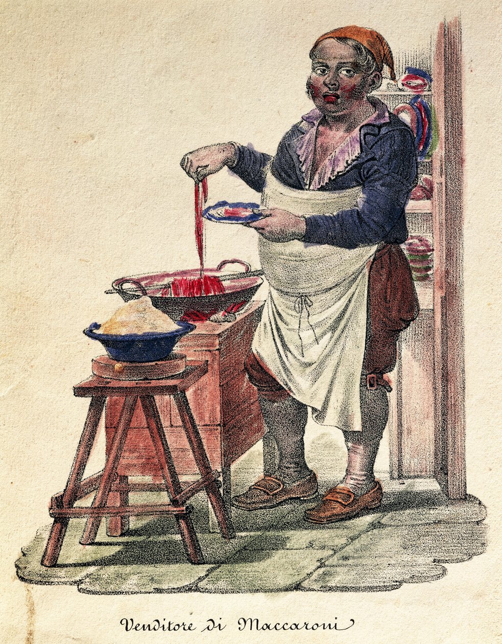 Macaroni seller, Print, Itália de Italian School