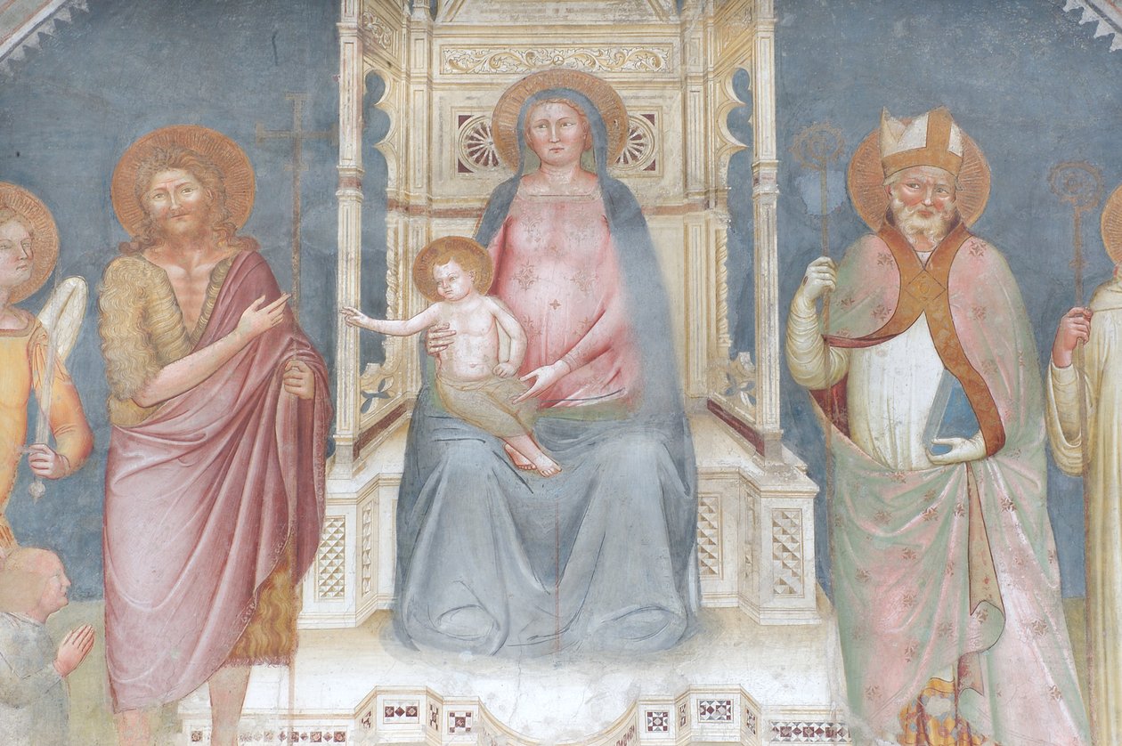 Madonna e criança, anjo gabriel, são joão batista, são ambrose, são bernard de Italian School