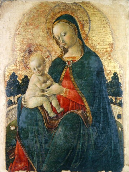 Madonna e Criança num Jardim, Pintor Veneziano (painel) de Italian School