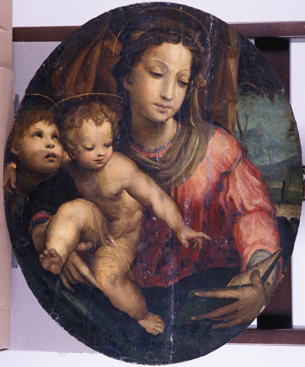 Madonna e criança com John the Baptist, 1546-55 (óleo em madeira de pinho) de Italian School