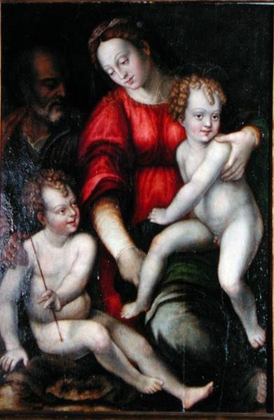 Madonna and Child with St. John the Baptist (óleo sobre painel) de Italian School