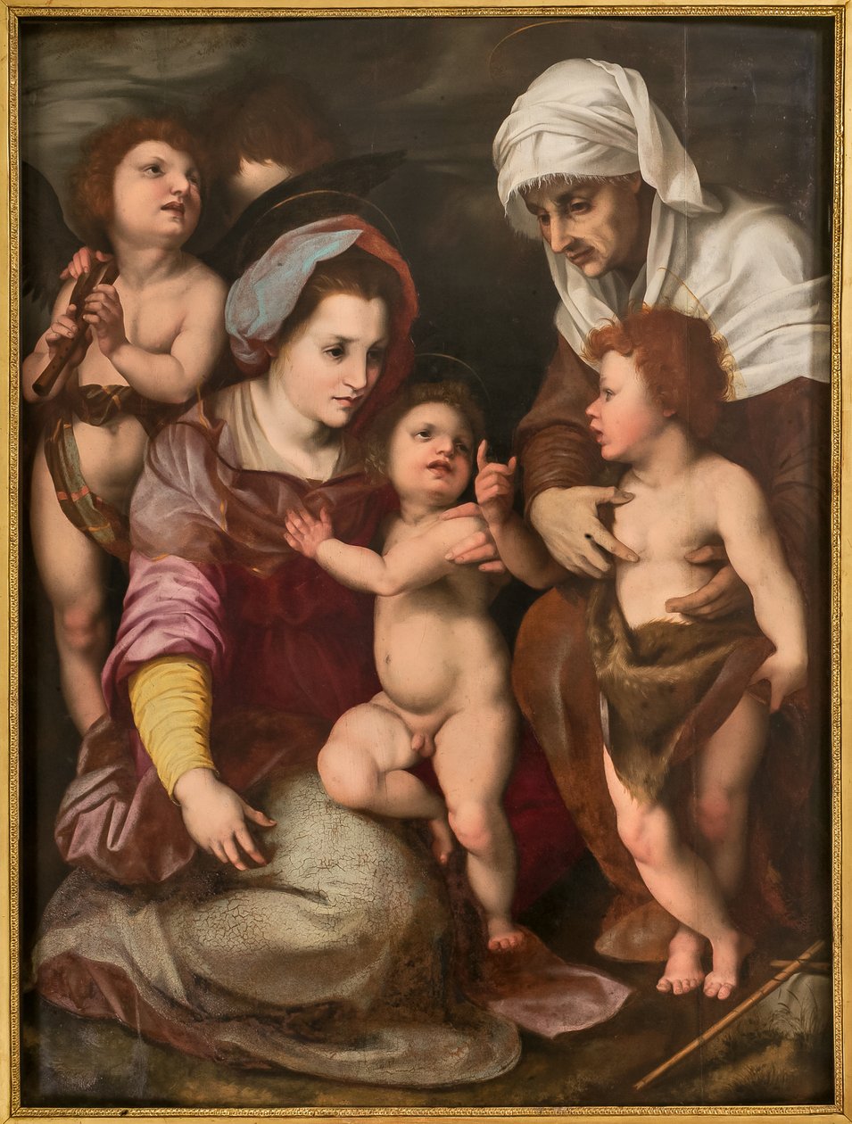 Madonna com o Menino Jesus, Santa Isabel, Menino São João e dois anjos, cópia de Andrea Del Sarto (óleo sobre painel) de Italian School
