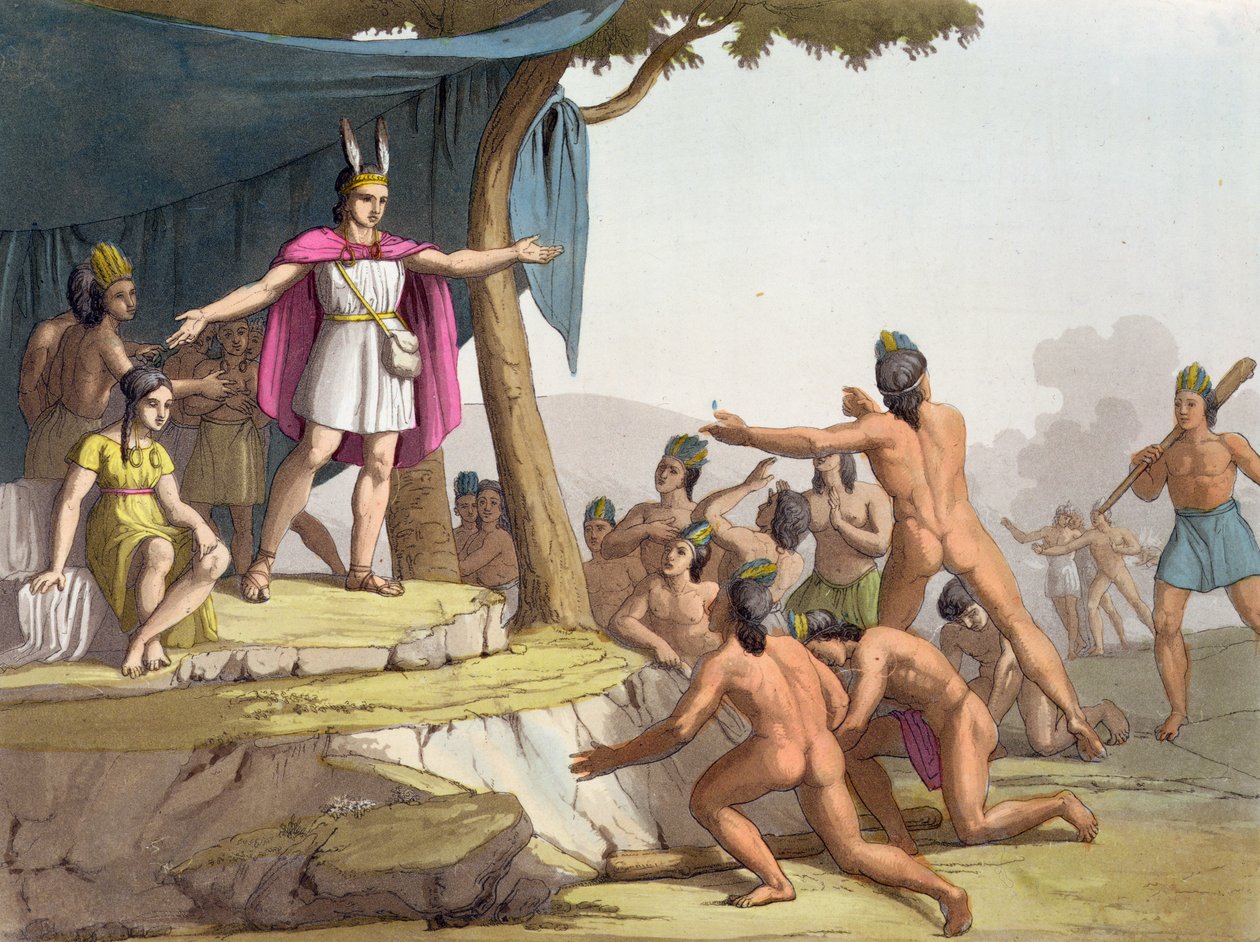 Manco Capac e a rainha Mama Ocllo reúnem os selvagens, c.1820 de Italian School