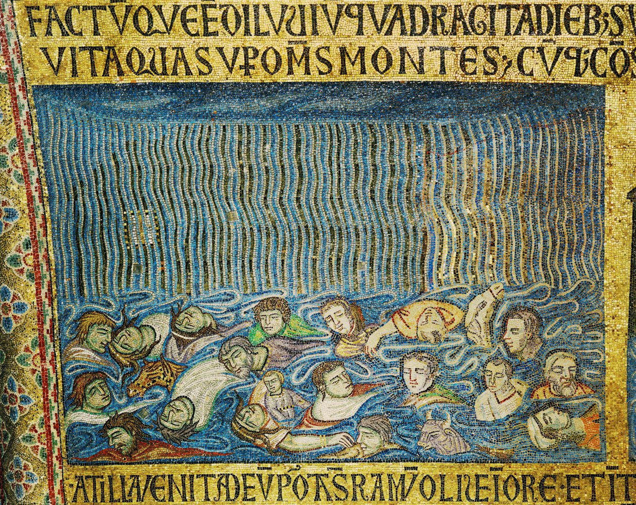 A humanidade afoga-se no Dilúvio, enquanto a chuva continua a cair ... (mosaico) de Italian School