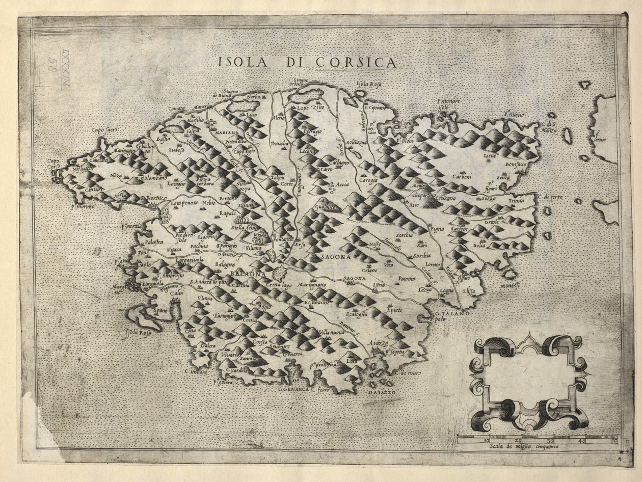Mapa da Córsega, Ilha da Córsega (gravura) de Italian School