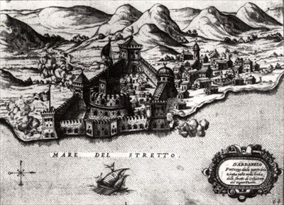 Mapa dos Dardanelles, uma conquista veneziana e fortaleza contra os turcos de Italian School