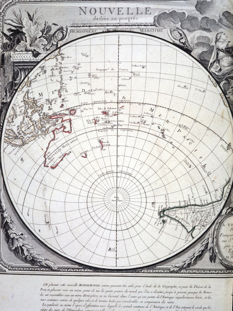 Mapa do Oceano Pacífico gravado em Veneza, no século XVIII. de Italian School