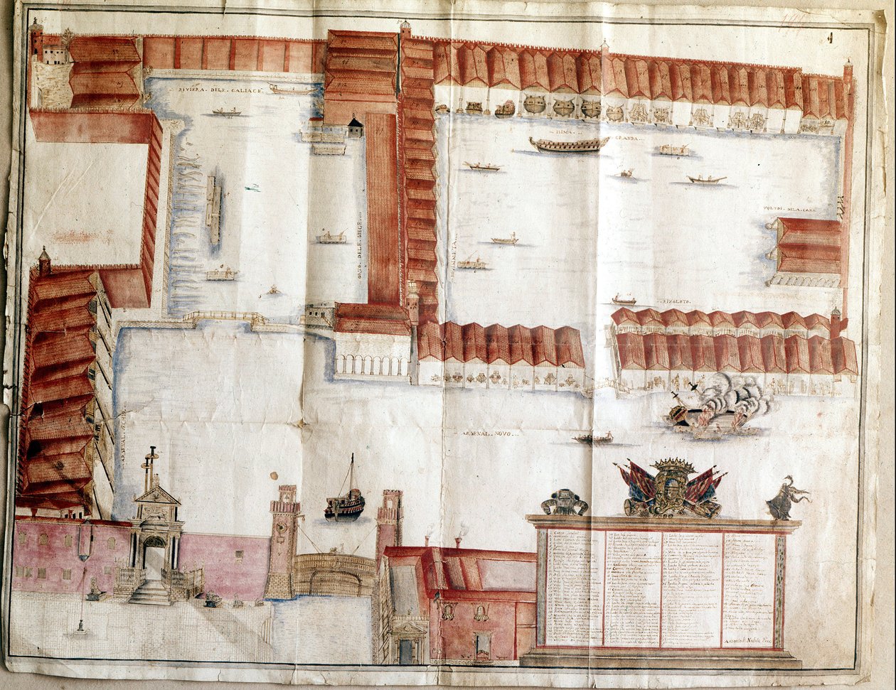 Mapa do Arsenal de Veneza em 1580. de Italian School