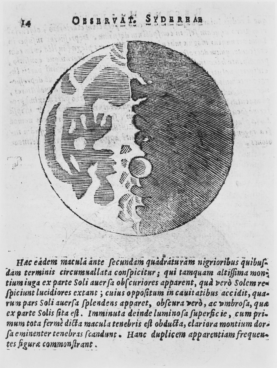 Mapa da lua, ilustração de Sidereus Nuncius por Galileo Galilei, 1610 de Italian School
