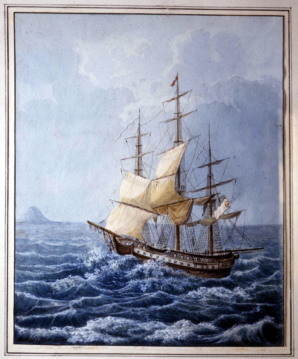 Marie Louise de Parma a bordo de um veleiro que a leva a Nápoles em 10/07/1824, pintura de B. Boccaccio.Museo Glauco Lombardi de Parma de Italian School
