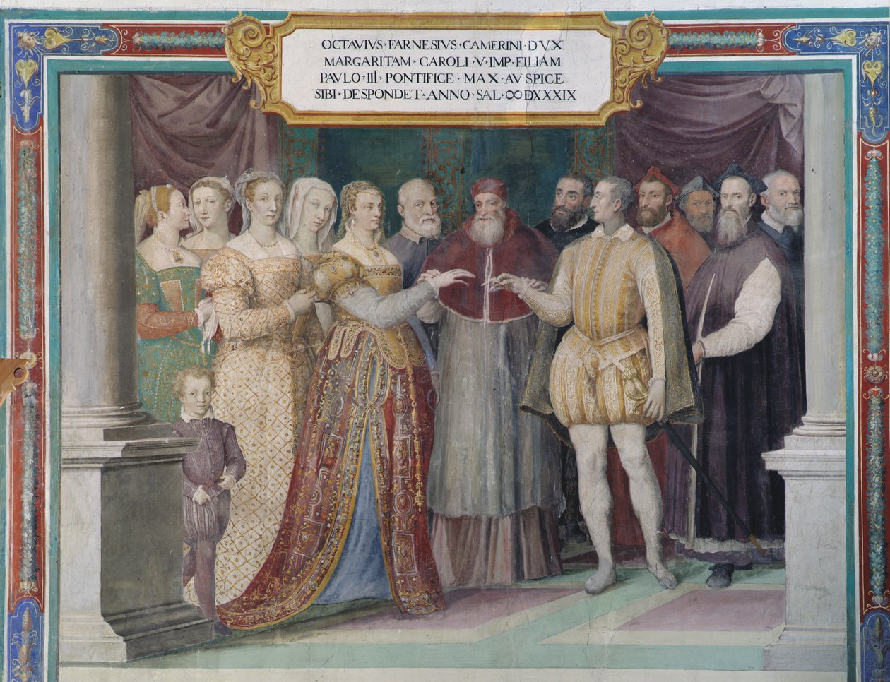 Casamento de Ottavio Farnese e Margaret da Áustria, filha de Carlos V, pelo Papa Paulo III Farnese de Italian School