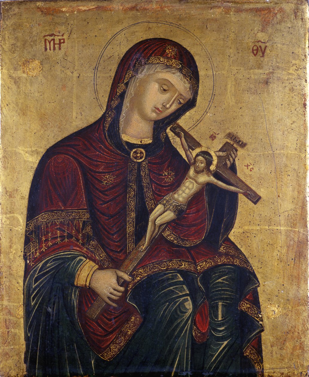 Maria com o Crucifixo (tempera em madeira de salgueiro) de Italian School