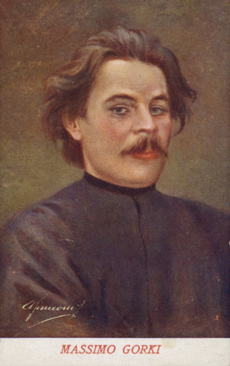 Maxim Gorky (1868-1936), escritor e ativista político russo (litografia a cores) de Italian School