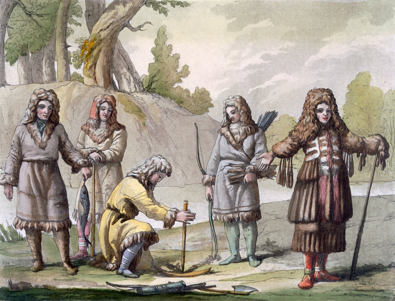 Homens de Kamchatka, extremo oriente da Rússia, c.1820s-30s de Italian School