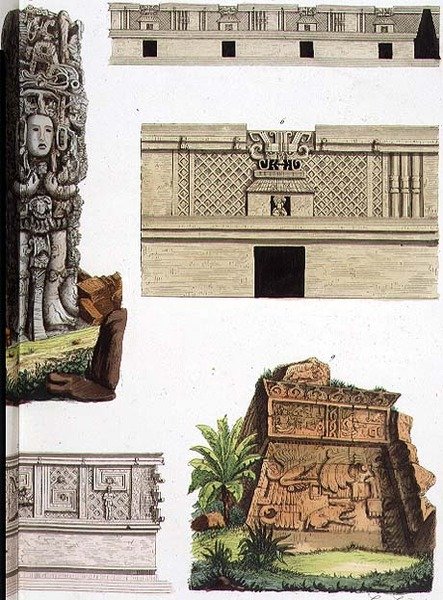 Antiguidades Mexicanas, detalhes arquitetônicos da placa 48 de "A História das Nações" (aquatint) (ver também 94497) de Italian School