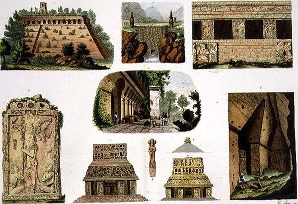 Antiguidades Mexicanas, detalhes arquitetônicos, placa 48A de "A História das Nações" (aquatint) de Italian School