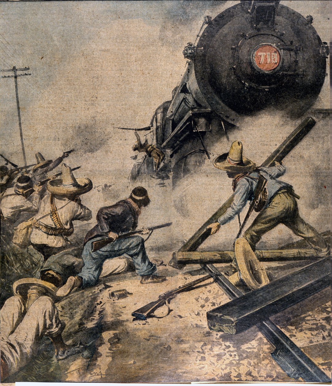 Revolução Mexicana: os rebeldes atacam um comboio Ilustração de Abbo em "L