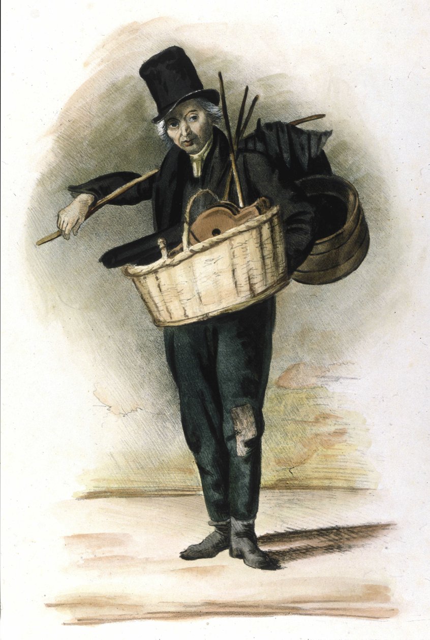 Milanese Metier: um reparador de guarda-chuvas, guarda-chuvas e fole. Gravado por Locarno a partir de 1830. de Italian School