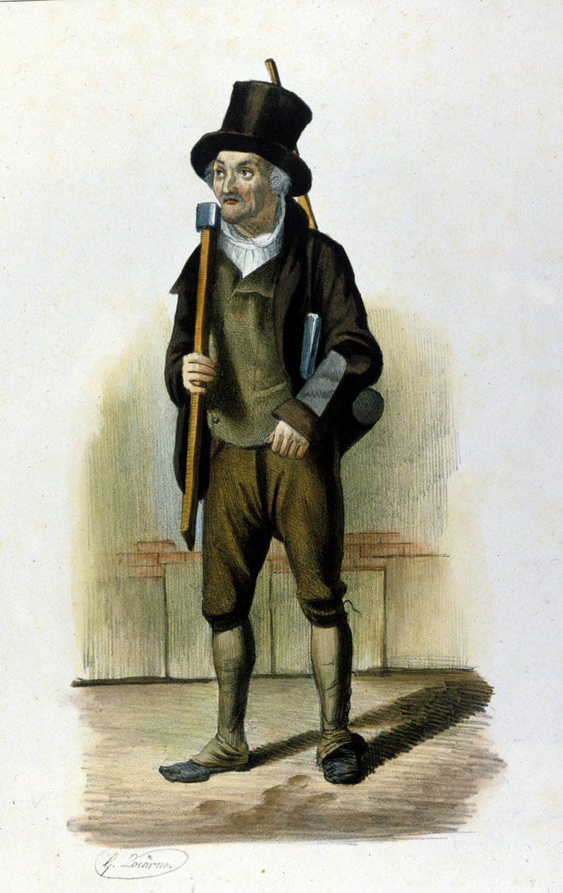Milanese Metier: um cortador de madeira segurando um machado na sua mão. de Italian School