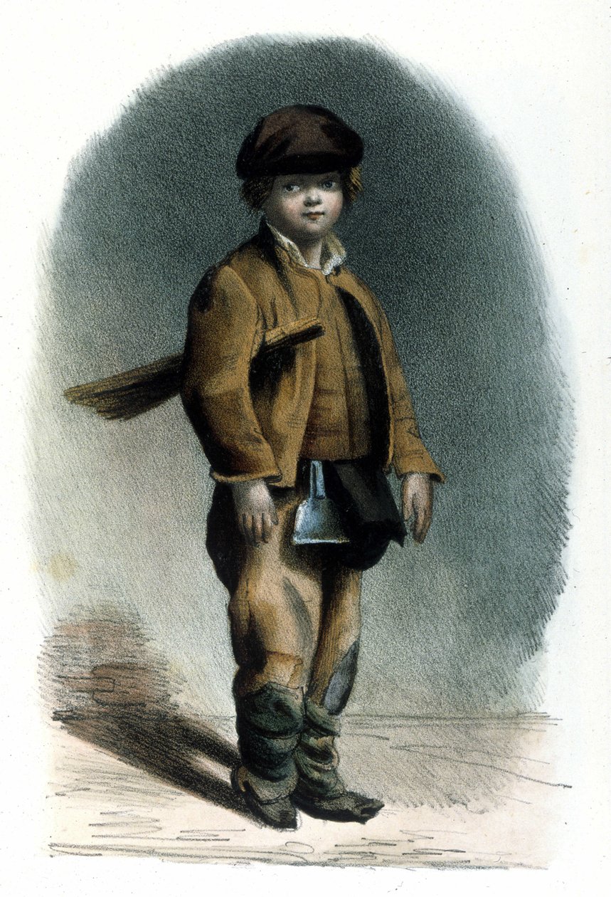 Metier milanês: uma chaminé de chaminé. 1830 Gravura de Locarno. de Italian School