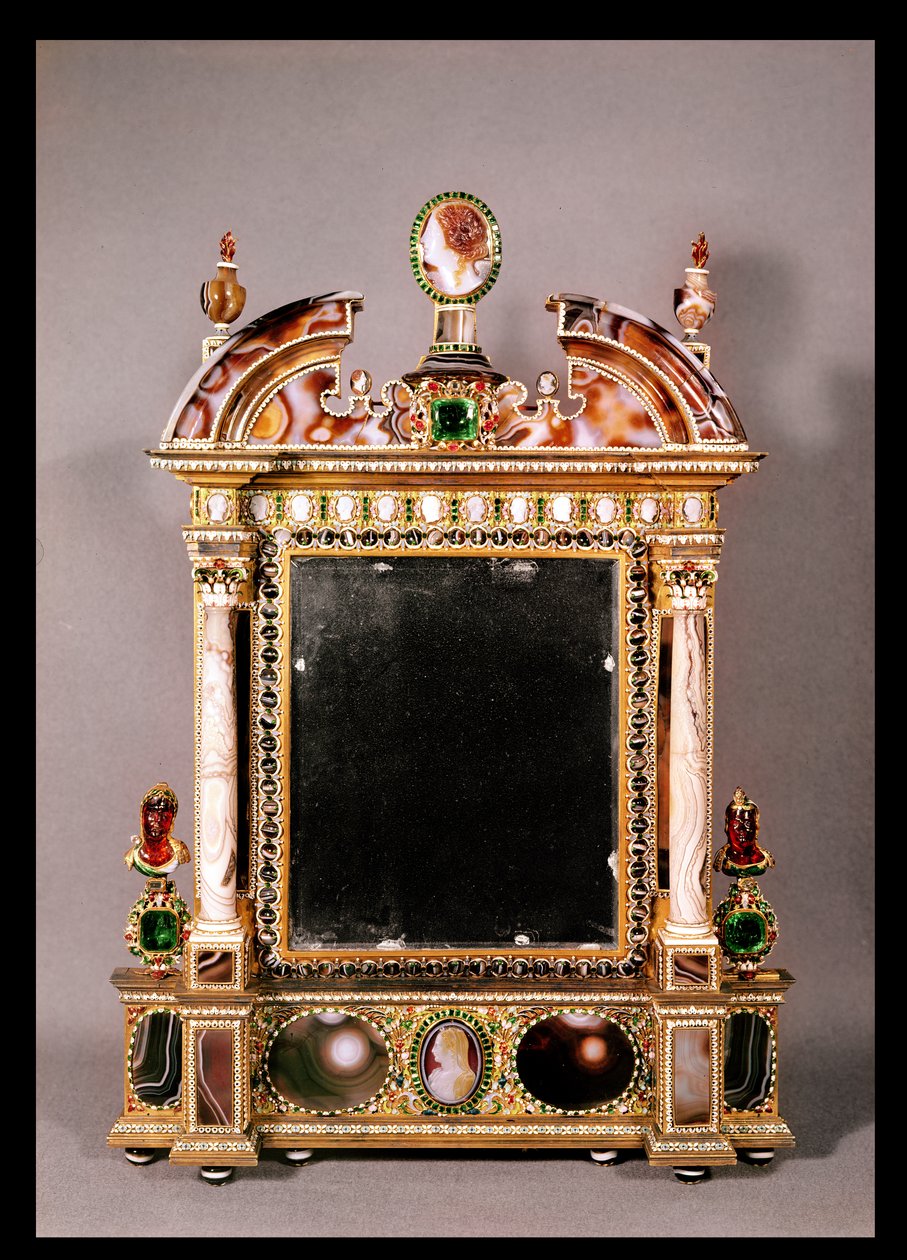 Espelho de Maria de Médicis (1573-1642) (cristal de rocha, esmalte, sardônica e ágata) de Italian School