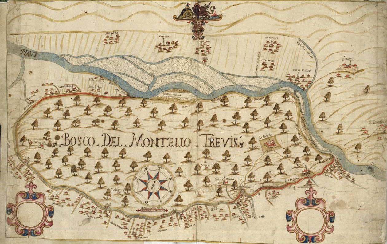 Montello, mapa, século XVIII, Veneto, Itália de Italian School