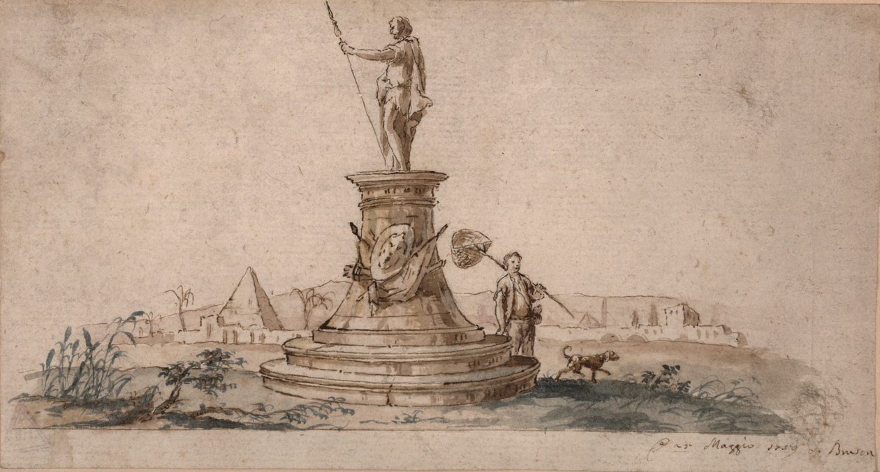 Monumento (tinta com lavagem no papel) de Italian School