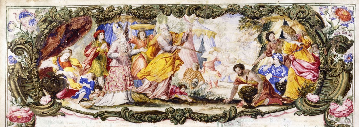 Moisés, Arão e os filhos de Israel no deserto reunindo Maná, c.1600-1630 de Italian School