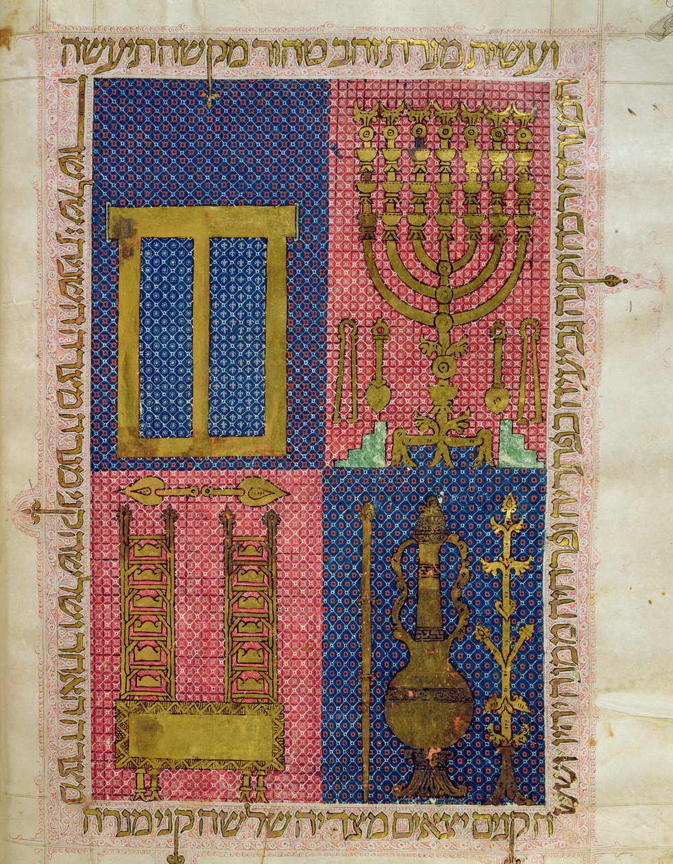 Ms.OR.26 fol.26r Instrumentos do Templo, da Bíblia Hebraica (velino) de Italian School