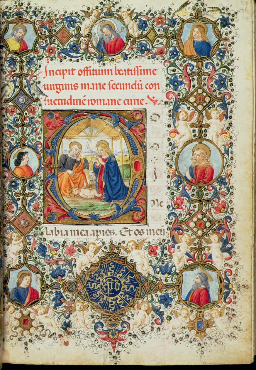 Sra. 154 f.14r Adoração da Criança Cristo, de um Livro de Horas, italiano de Italian School