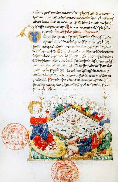 Sra. 364 A Última Ceia, do Breviário de Monte Cassino (vellum) de Italian School