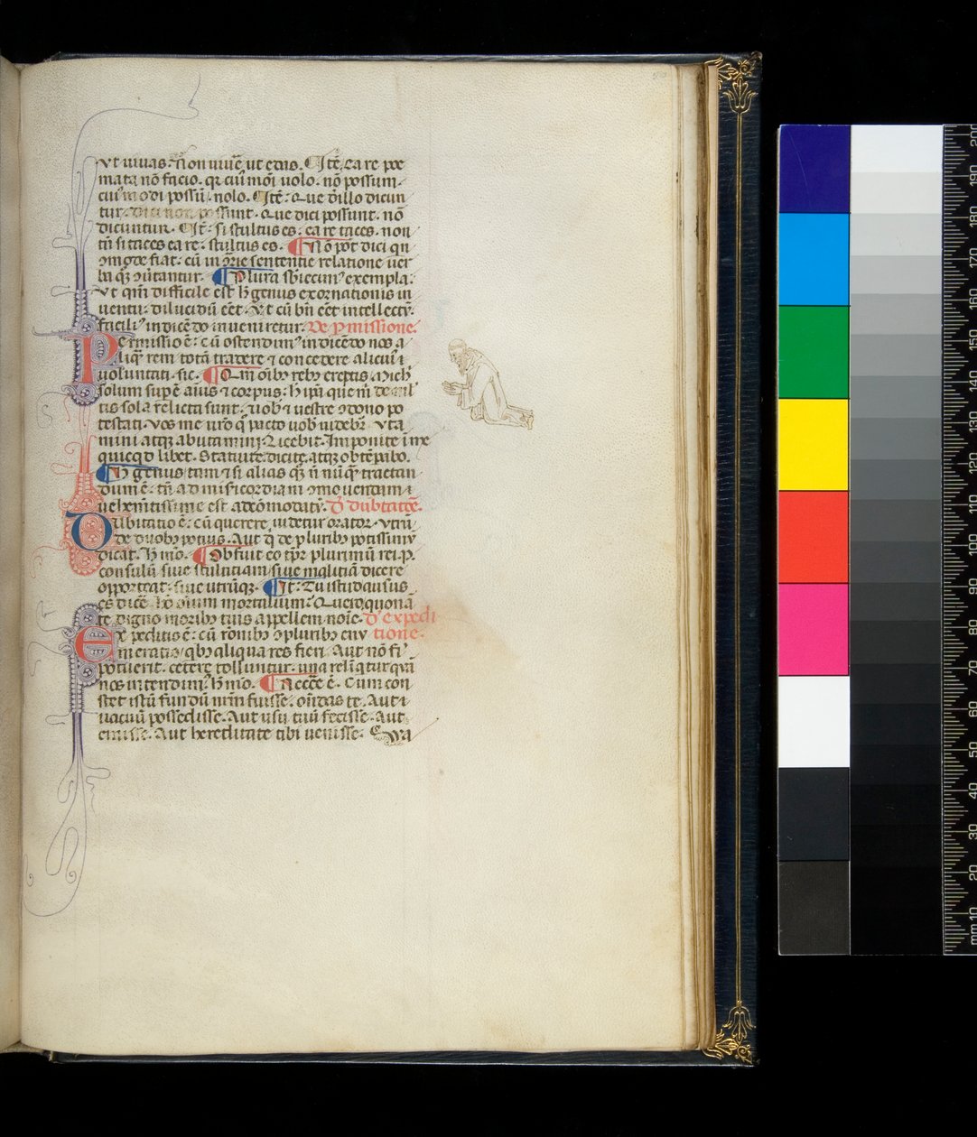 Ms 373. Pseudo-Cicero, Rhetorica ad Herennium, e outras obras, f.50r. Iniciais floreadas com caneta e uma decoração de caneta na margem representando um monge descalço ajoelhado, c.1337 de Italian School