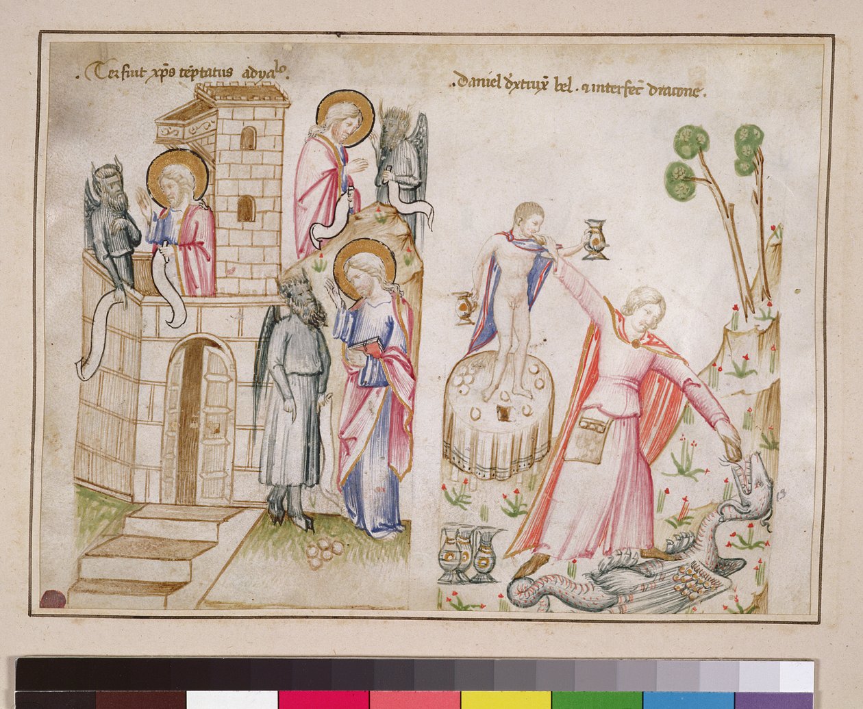 Ms 43-1950 (5V) Christ a tentação Daniel destruindo espelho Bel de Salvationis humana de Italian School