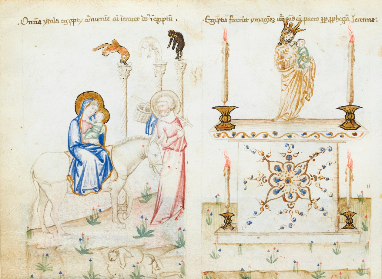 Ms 43-1950 fol.3v A Fuga para o Egito, de espelho para Salvationis humana de Italian School