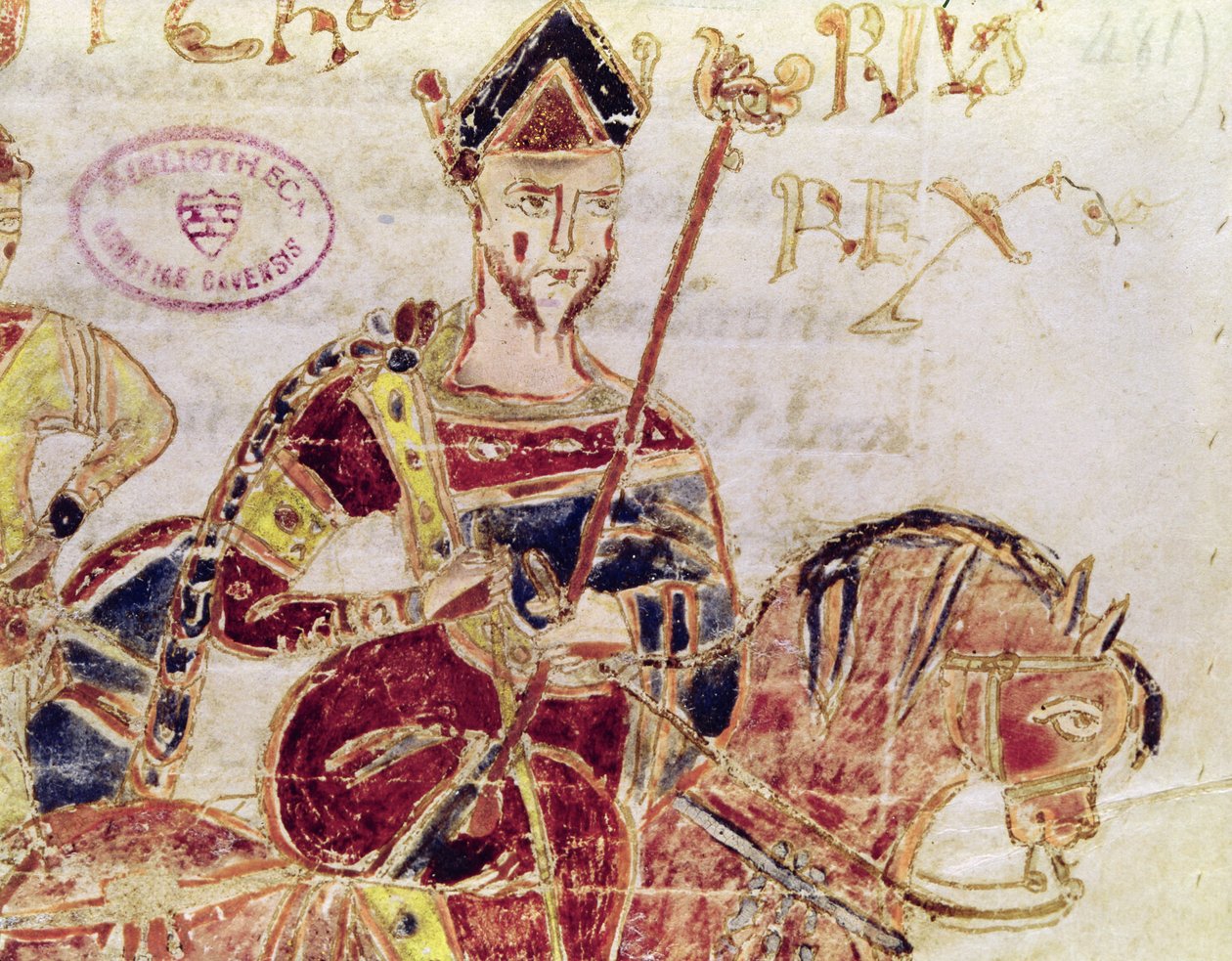 Ms Lothair I (c.795-855) em seu cavalo de Italian School