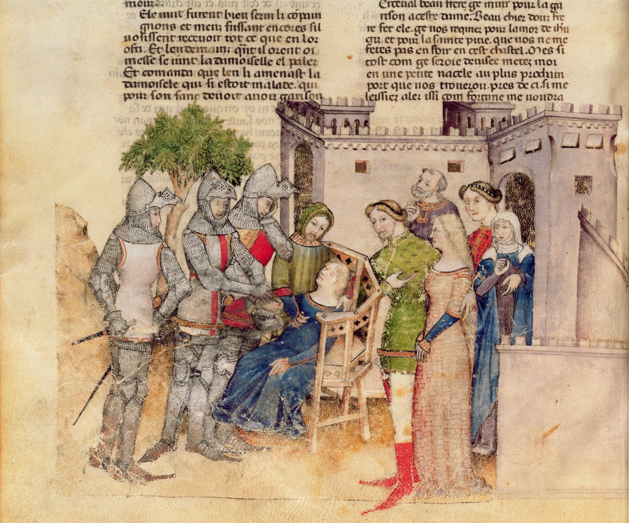 Sra. Fr 343 fol. 59v A morte de Percivals irmã, do Queste del Saint Graal, c.1380-85 de Italian School