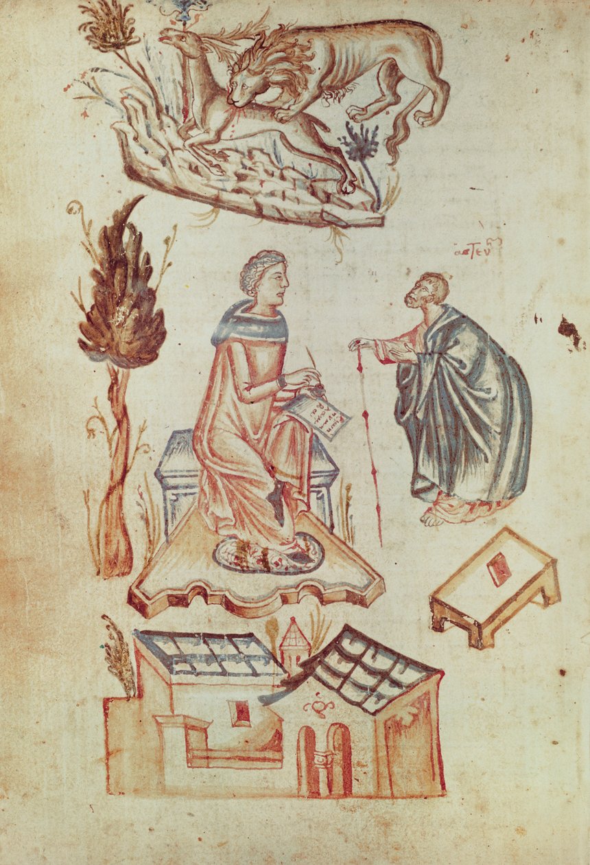 Ms Grec 36 f.187v Uma consulta médica ao ar livre na antiguidade, a partir de uma coleção de textos científicos de Italian School
