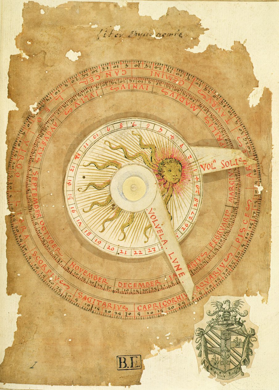 Ms Lat 696 W.8.20 fol.1r Calendário de relógio de sol, de 